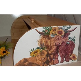 Bamboo Highland Cow Bread Box Handcrafted Country Lodge Kitchen Cabin Decoration