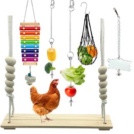 6 paquetes de juguetes de pollo: xilófono, columpio, espejo, comedero y pincho de verduras para gallinas y pollos