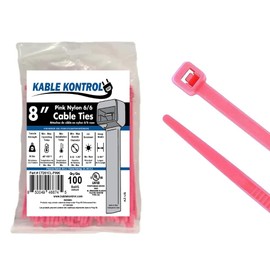 Kable Kontrol Pink Zip Ties 8 Inch 100 Pcs, 50 Lbs Tensile Strength, Self-locking Nylon Colored Cable Ties Wire Wraps for Indoor or Outdoor Use