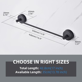 YOHOM Suction Cup Towel Bar for Shower 17 Inch Stainless Steel Bathroom Towel Rack Suction Washcloth Holder Vacuum Hand Towel Bar for Glass Shower Door Removable Towel (Matte Black, 17 INCH)