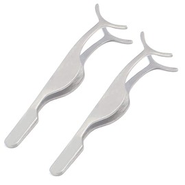 LAJA Imports Make Up Tools Set Of 2pcs Stainless Steel 'False Fake Lashes Extensions Application Artificial Eyelashes Applicators Fishtail Shaped Clips Tweezers