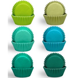 qiqee 300 Counts Cupcake Liners Cupcake Cups Food Grade 6 Solid Green Colors Cupcake Papers Muffin Baking Cups Cupcake Wrappers (Standard Size)
