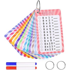 13 Pcs Multiplication Flashcards 0-12, Times Table Flash Cards with 2 Dry Erase Markers 2 Rings Multiplication Chart Math Flashcards for 1st to 3rd Grades Multiplication Game - Style: Multi style