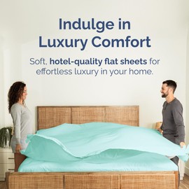Queen Size Flat Sheet - Hotel Quality Top Flat Bed Sheet Only - Ultra-Soft, Breathable & Cooling - Fade & Wrinkle Free - Easy-Care, Stain & Shrink Resistant Bedding - Easy-Fit & Oeko-Tex - Spa Blue
