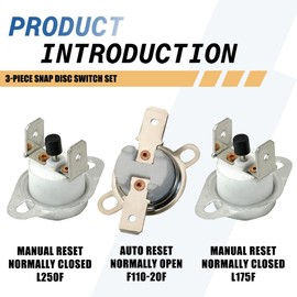 3-Piece Snap Disc Switch Set - SRV230-1220, SRV230-1960, SRV230-1290 | Ceramic Temperature Sensors for Heatilator Eco-Choice PS35 PS50 CAB50 & Quadrafire Castile Santa Fe Pellet Stoves