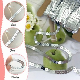 DHER 10 Yards Flat Sequins, 6 mm Flat Sequin Stripes, Glitter Ribbon, Glitter Sequin Ribbon, Flat Sequins, Decoration Ribbon for Dress, Decoration, DIY Headwear, Crafts (Silver)