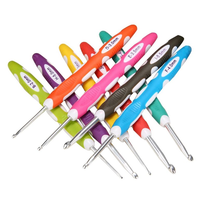 9PCS Ergonomic Crochet Hooks Set Extra Long Handle Comfort Grip