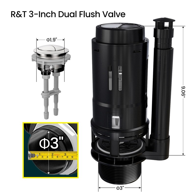 R&T 3-Inch Dual Flush Valve with Top Push Button Toilet