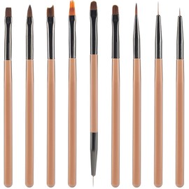 craspire 9 Teiliges Nagelkunst Pinsel Set Maniküre Kunstwerkzeuge Kokosnussbraun Design Malerei Zeichnung Liner Gelpolitur Acryl Aluminiumgriff Punktierstift Pinsel Set Für Die Nagelmaniküre Home