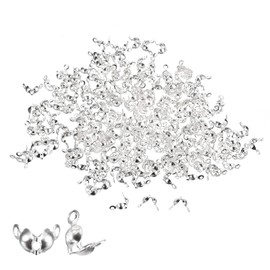 sourcing map 400Pcs Open Bead Tips Knot Covers, 1.3mm Metal Clamshell Crimp Fold-Over Calotte Ends Caps for Jewelry Making DIY Crafts, Grey