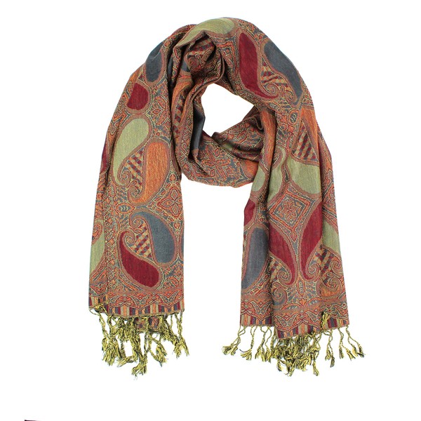 Paskmlna Paisley Pattern Tow Layered Woven Pashmina Shawl Scarf Wrap