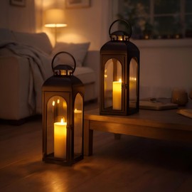 Bdor 2 Pack Large Luxury Lantern Decorative Tall 20 Inches Black Metal Hurricane Lanterns with Tempered Glass Panels for Front Porch,Tabletop, Mantle, Wall Hanging, or Garden, Indoor & Outdoor Décor