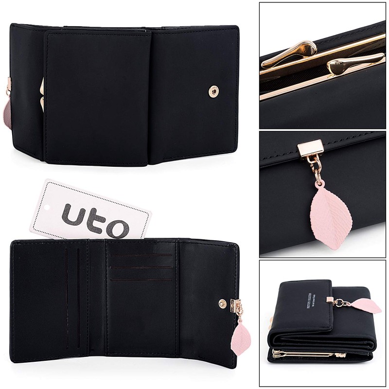 UTO Girls’ Small Purse with Leaf Charm Pendant, Multiple Card