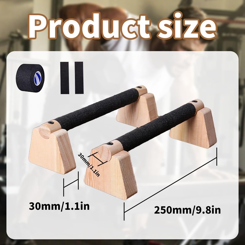 Wooden Parallettes Solid Pushup Bars Stands Dip Calisthenics Bars Non-slip