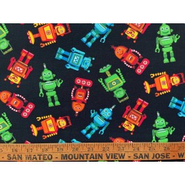 Cotton Quilt Fabric Robot Toys by 1/2 Yard
