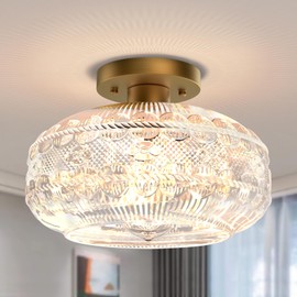 APOTO 11" Large Semi Flush Mount Ceiling Light,Gold Globe Glass Ceiling Light Fixture,Vintage Hallway Light Fixture Ceiling,Close to Light Fixtures Ceiling Mount for Kitchen Bedroom,Bulb not Included