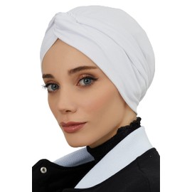 Aisha's Design Instant Turban Head Wraps for Women, 95% Cotton Hijab Scarf Ready to Wear, Pretied Chemo Headwear, White
