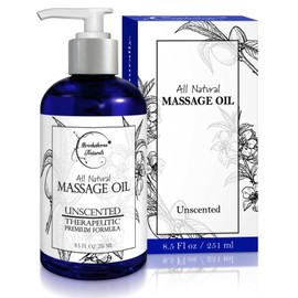 Brookethorne Naturals Unscented Massage Oil – All Natural, Body Massage Oil with Sweet Almond Oil 8oz