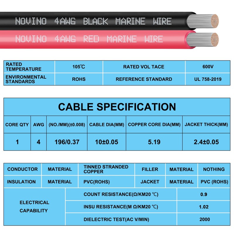 Marine Wire 4 Gauge Marine Grade Wire Include 4AWG 6FT