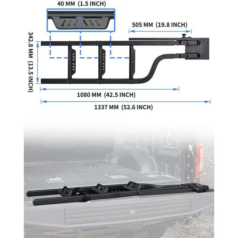 POKIAUTO 42" Aluminum Universal Pickup Truck Tailgate Ladder with Handrail,