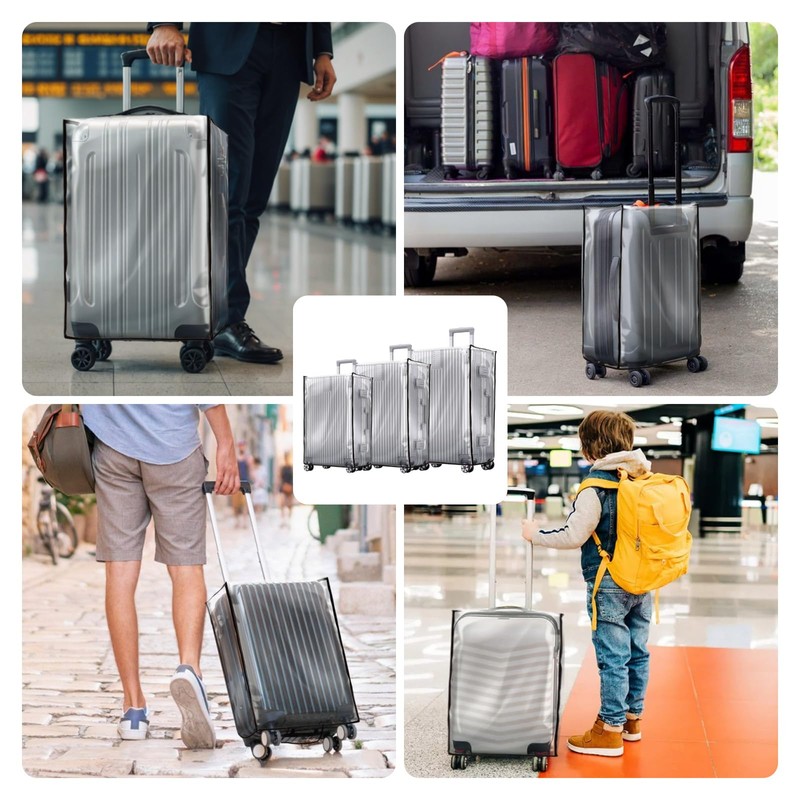 3 Pieces Clear PVC Suitcase Covers for Luggage, Waterproof Anti-scratch