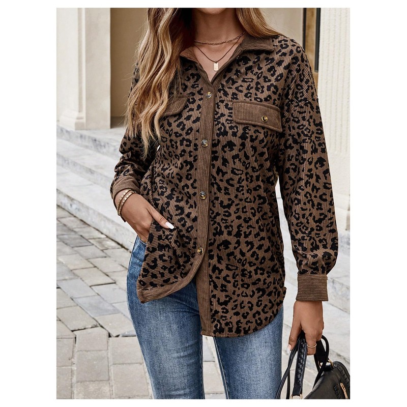 SOLY HUX Women's Leopard Print Jacket Button Down Long Sleeve