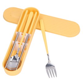 304 Stainless Steel Fork Spoon Chopsticks Set Flatware Reusable Utensils Set for Students Office WorkersYellow Silver