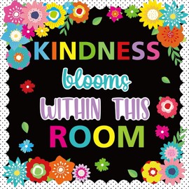 65pcs Spring Floral Classroom Bulletin Board Decoration Colorful Flower Kindness Blooms Flower Cutouts Floral Inspirational Bulletin Board for Spring Back to School Chalkboard Supplies Wall Decor