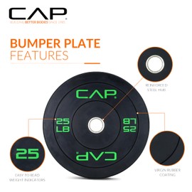 CAP Barbell 160 lb Economy Olympic Bumper Plate Set with Color Logo, Black