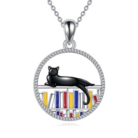 YAFEINI Cat Necklace Sterling Silver Black Cat Jewellery Pendant Necklace Cat Gifts Mother's Gift for Women Girls