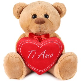 BRUBAKER Teddy Plush Bear with Heart Red - Ti Amo - 35 cm - Teddy Bear Plush Teddy Cuddly Toy - Brown Light Brown