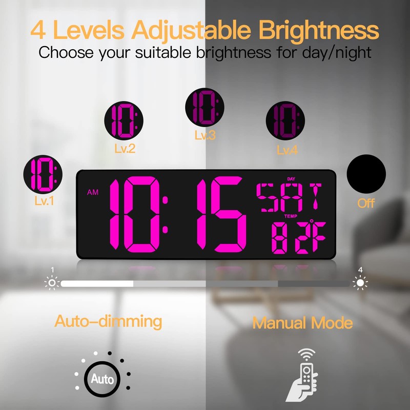 XREXS Large Digital Wall Clock with Remote Control, 16.5 Inch