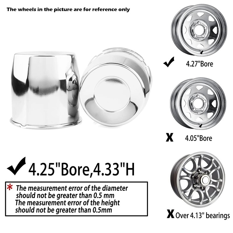 Rheedal 2Pcs 4.25inch Trailer Wheel Center Caps Push Thru 4.25"