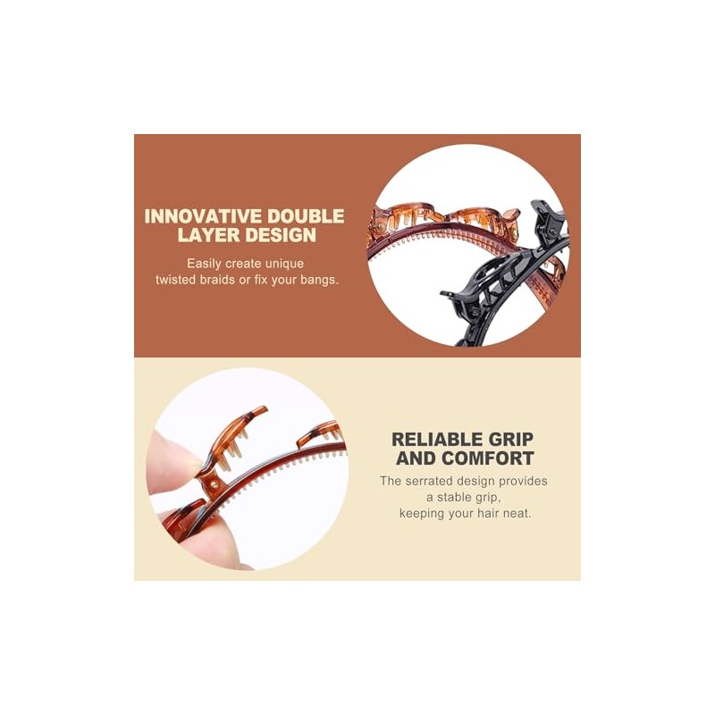 2 Pack Double Layer Headband with Mini Clips for Women