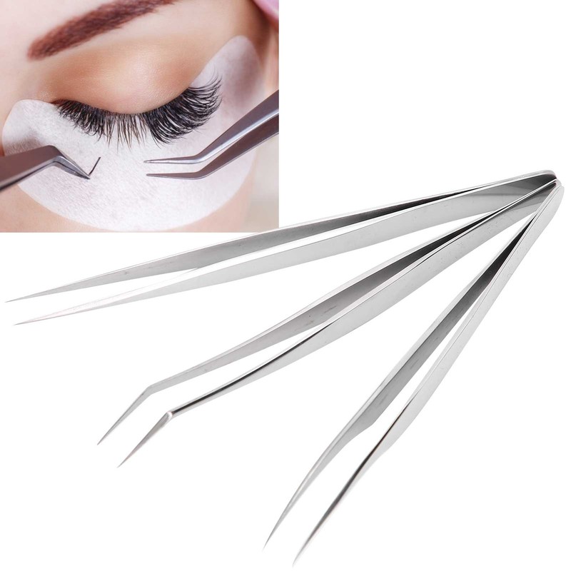 3Pcs Eyelash Extension Tweezers Set Silver Mirror Light DolphinShaped Easy