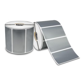 Etiqueta de Activo Fijo Poliester Plata 80x40 mm, REQUIERE RIBBON, Rollo C/ 1,000 etiquetas, Ideal para etiquetado de equipos, productos, etc, Compatible con impresoras de Transferencia Termica