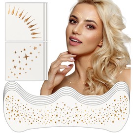 Glitter Freckles Face Tattoo,Glitter Freckles, Metallic Gold Makeup Patches,14 Assorted Sparkle Face Tattoos