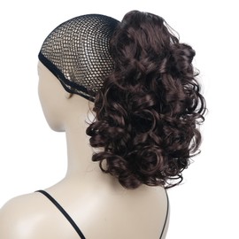 Lydell 12" Curly Wavy Ponytail Hairpiece Styled Clip In Claw Synthetic Hair Extension (33 Dark Auburn)