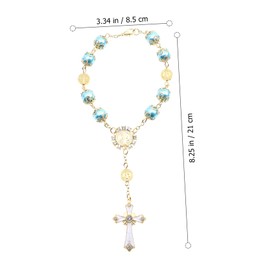 Levemolo Jewelry for Women Catholic Rosary Wrist Chain Cross Glass Minimalist Style Fashionable Hand Chain