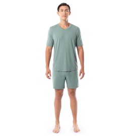 Fruit of the Loom Men's 360 Stretch Sleeve V-Neck Top and Short Sleep Pajama Set, Green