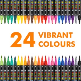 Fabric Markers Permanent For Clothes, 24-Colors Double-Ended Fabric Markers (Brush And Bullet Tip), Long-Lasting, Non-Bleeding Color Marker For Clothes, Canvas, Bags, T-Shirts, Shoes, Pillowcase