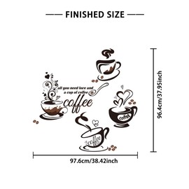 GOMAKERER 2 Sheets Kitchen Wall Decals, 2 Sizes Coffee Cup Coffee Beans Wall Decals with Funny Letters Removable Peel and Stick Wall Decor for Home Restaurant Kitchen Cafe Pub, 90x30cm/60x30cm