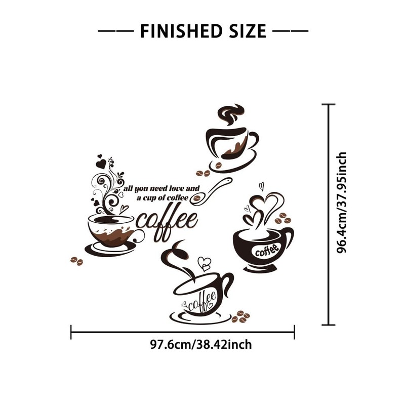 GOMAKERER 2 Sheets Kitchen Wall Decals, 2 Sizes Coffee Cup