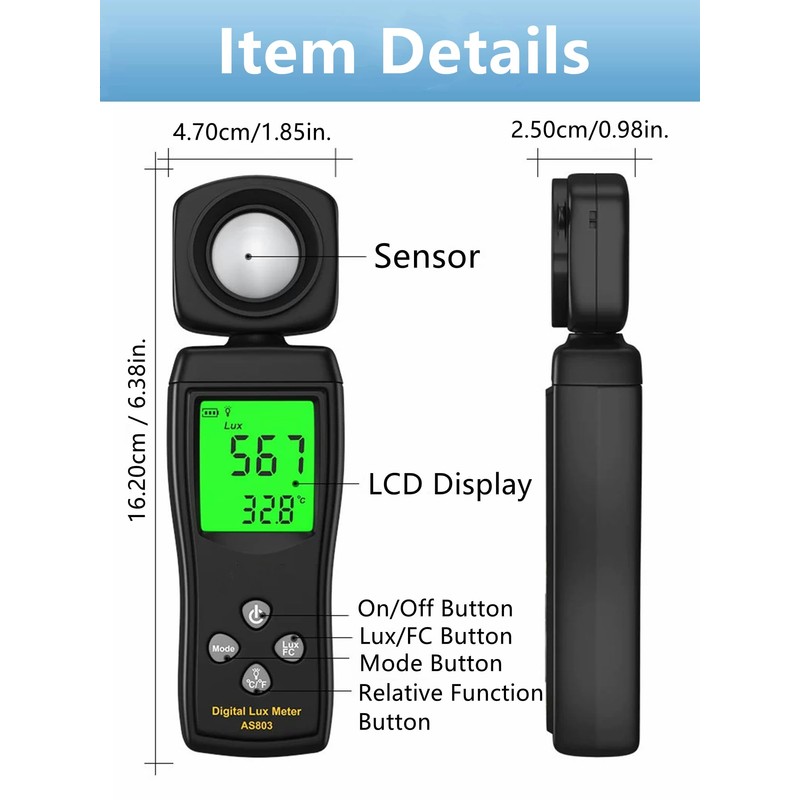 Yankok AS803 Smart Digital Light Meter 1-200000 Lux Auto Measurement