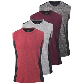 Vislivin Men's 4 Pack Tank Tops Sleeveless Workout Quick Dry Shirts Gym Muscle Shirts Athletic Bodybuilding Tee Dark Grey/WR/Gray/Red XXL