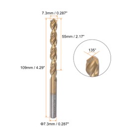sourcing map Twisted Drill Bit 7.3 mm Titanium Coated (HSS-E) M42 High Speed Steel 8% Cobalt Straight Shaft for Stainless Steel Aluminium Alloy Metal