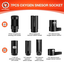BLACKROBOT 7-Piece Oxygen Sensor Socket, 3/8" & 1/2" Drive 7/8" (22mm), 27mm, 29mm, O2 Sensor Remover Tool, Compatible with Oil Pressure Units, Thermal Sensor and Diesel Injectors, CR-V Steel