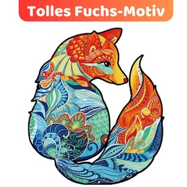 Home Melody Wooden Fox Puzzle | A4 Size 29.7 x 21 cm | 180+ Pieces | Wooden Puzzle Animal in Gift Box | Adults Children's Birthday Boy Girl Wooden Puzzle Unique Shape