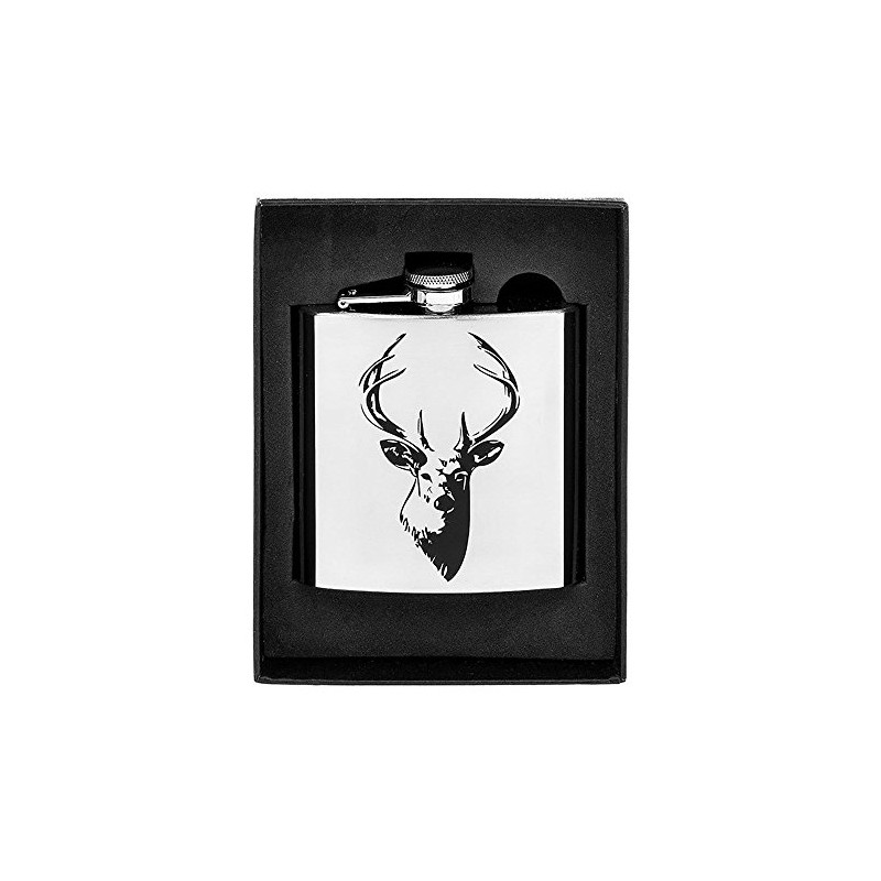 Stainless Steel Stag's Head Hip Flask in Gift Box