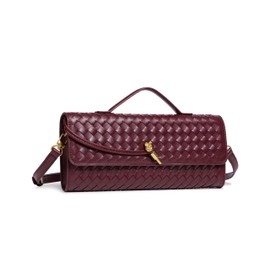 CuteClear Woven Clutch Purses for Women, PU Leather Shoulder Crossbody Evening Bag Satchel Handbag for Formal, Wedding, Party (Burgundy)